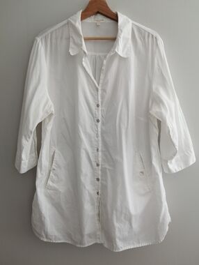 Eileen Fisher Plus Size White Button Up Coastal Summer Resortwear Size 1X